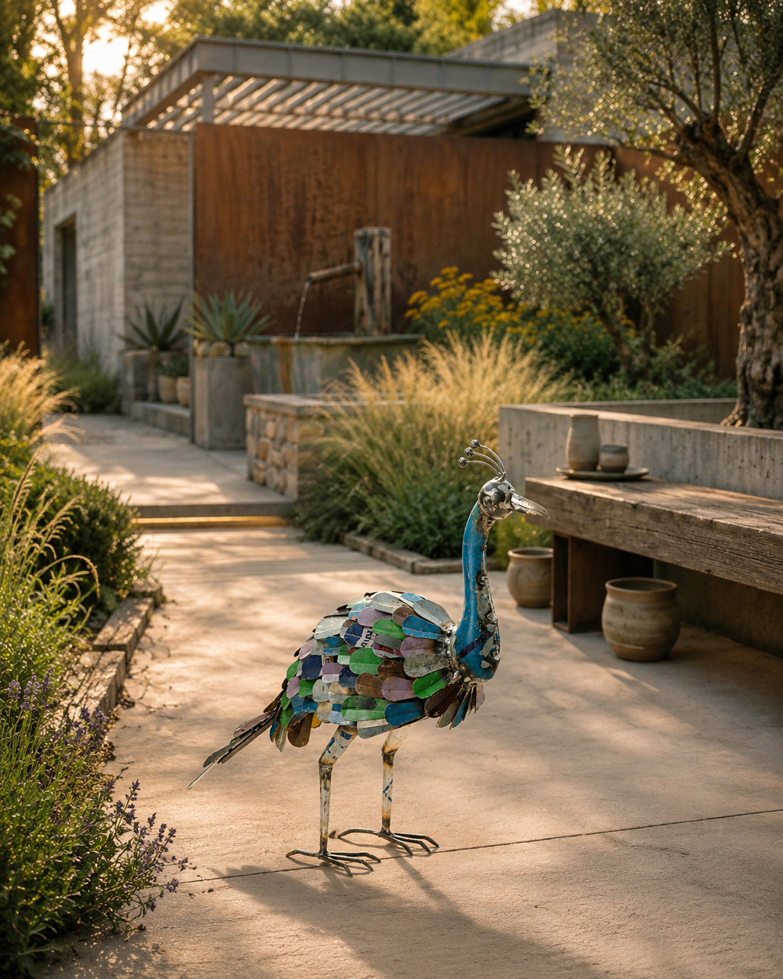 Recycled Iron Vintage Peacock Figurine