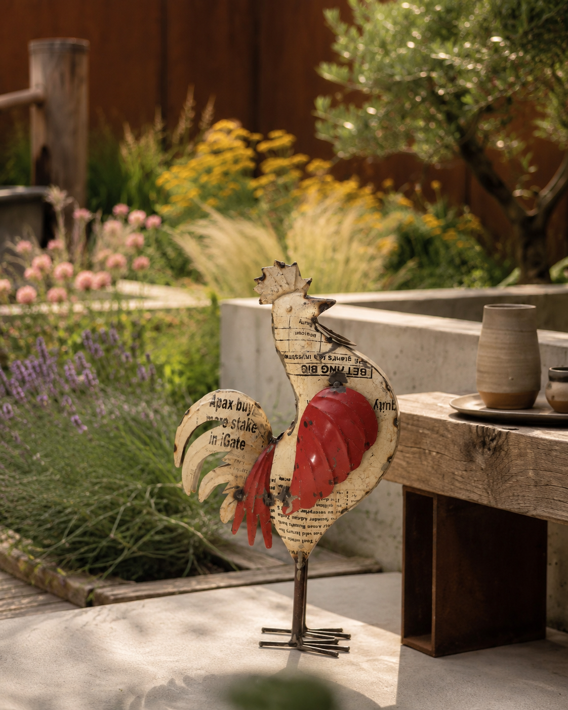 RECYCLED IRON ROOSTER LARGE
