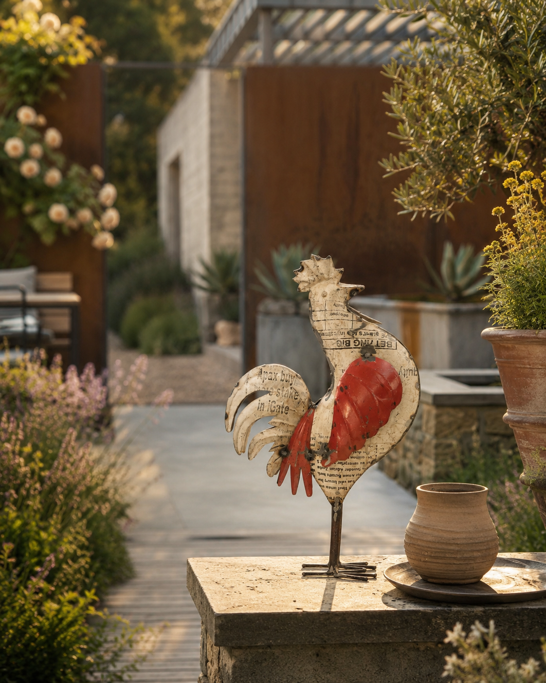 RECYCLED IRON ROOSTER LARGE