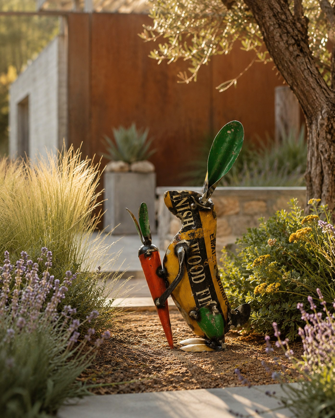 RECYCLED IRON GOLD BUNNY WITH CARROT