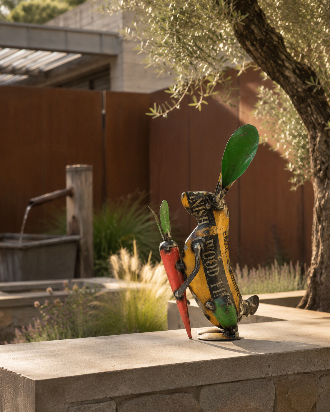RECYCLED IRON GOLD BUNNY WITH CARROT