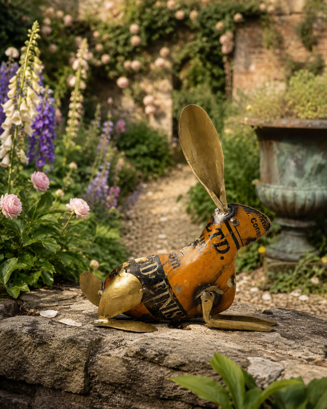 RECYCLED IRON GOLD BUNNY STANDING