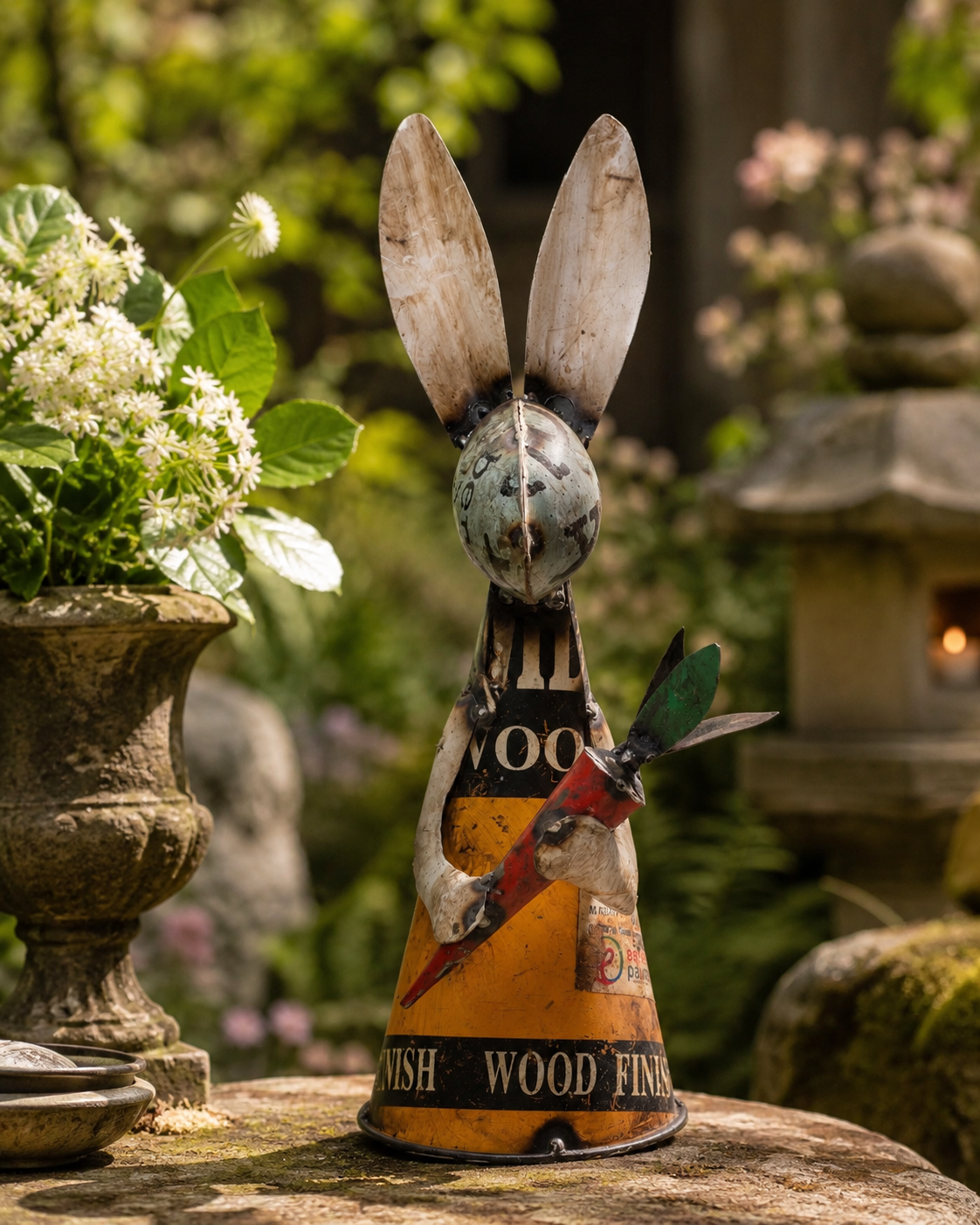 Recycled Iron Rabbit With Carrot (Fence Topper)