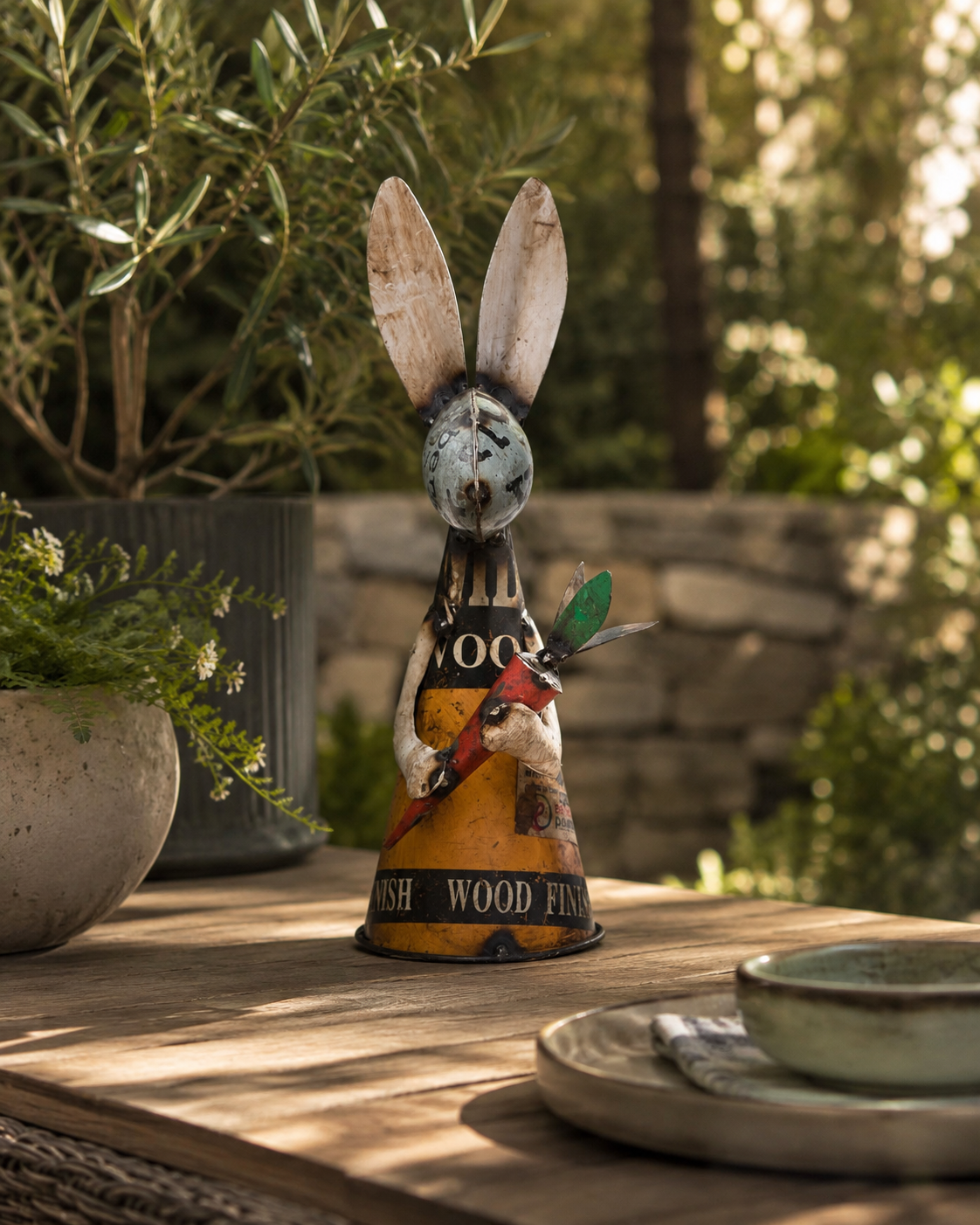 Recycled Iron Rabbit With Carrot (Fence Topper)