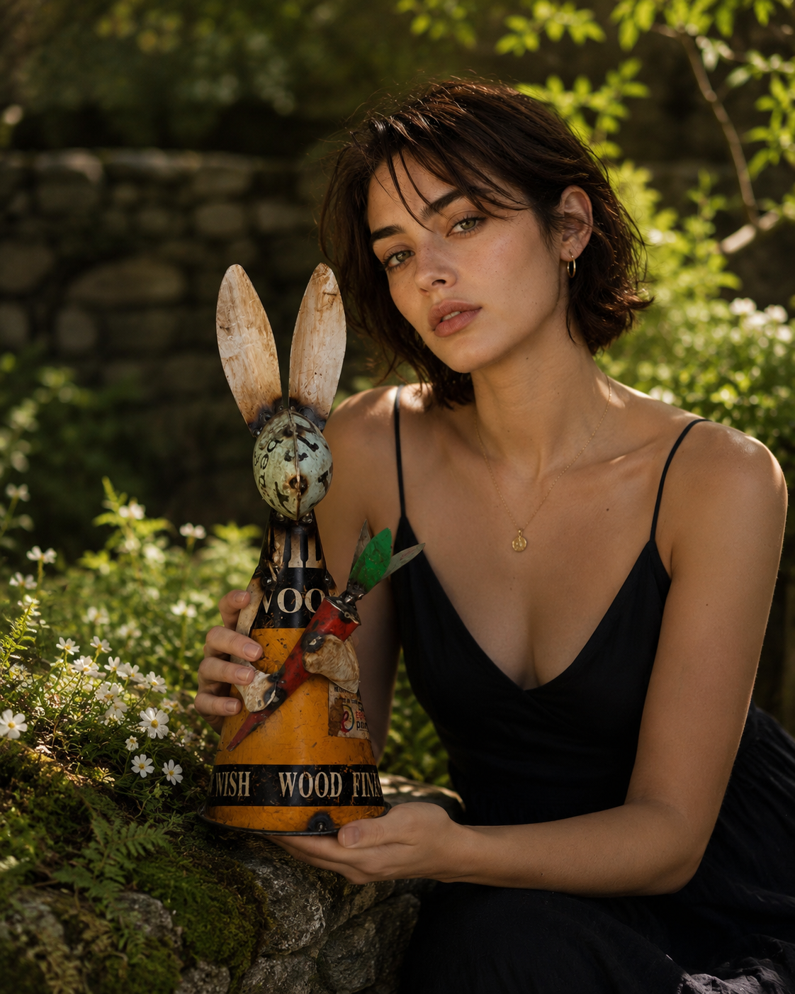 Recycled Iron Rabbit With Carrot (Fence Topper)