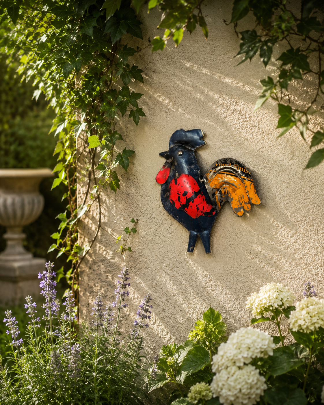 Recycled Iron Rooster Wall Mount