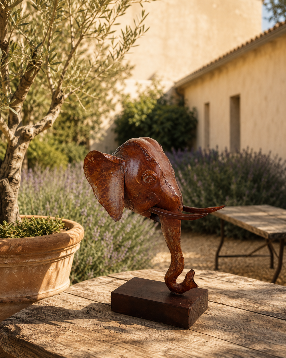 Elephant Head On Stand Small Natural Rustic Antique