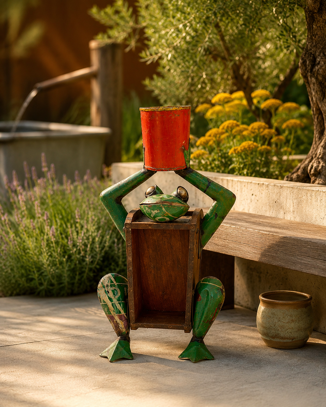 Frog Holdign Flower Pot With Brick Mold