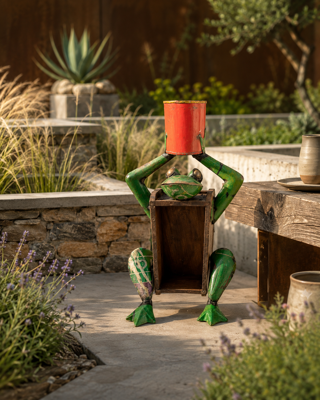 Frog Holdign Flower Pot With Brick Mold