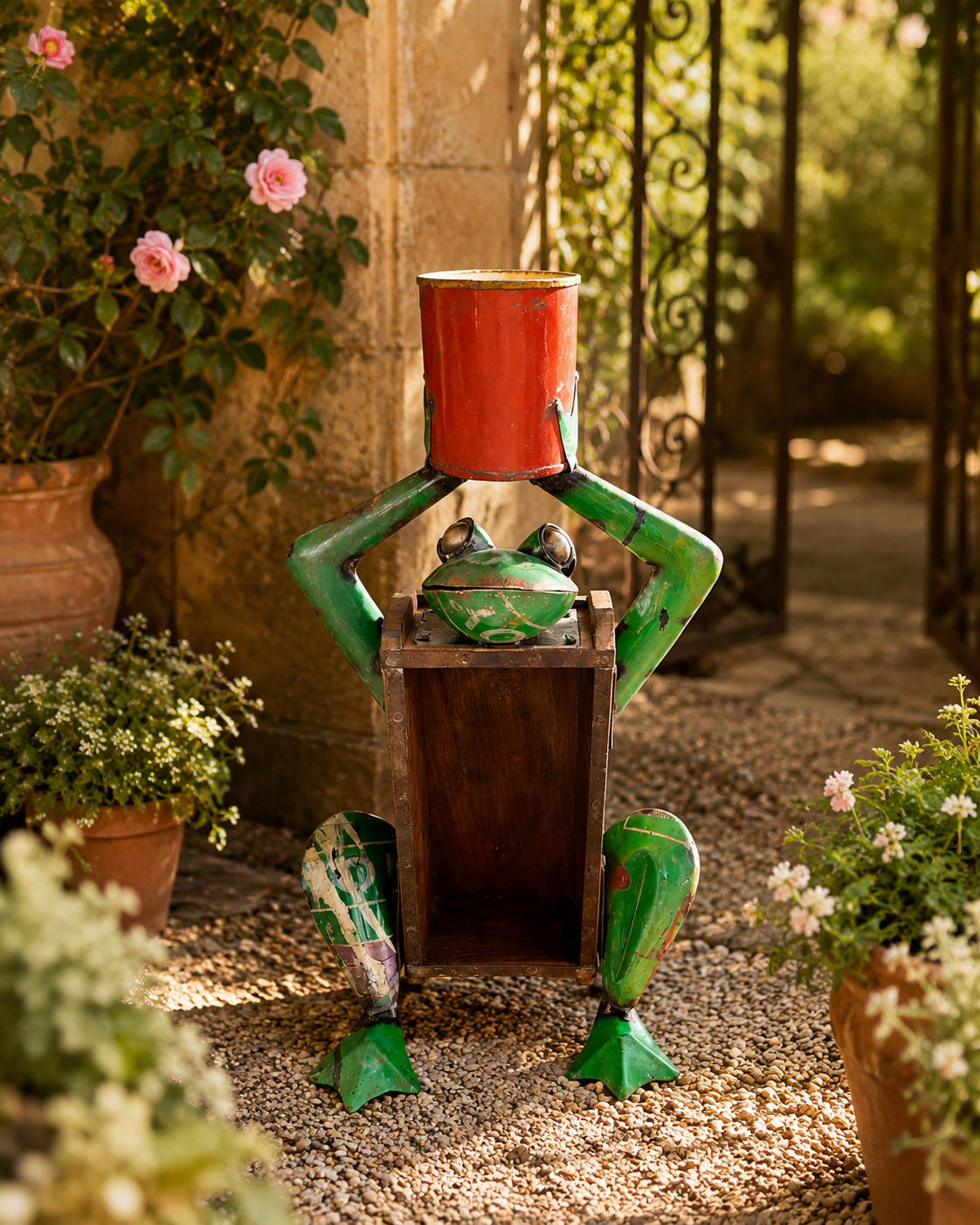 Frog Holdign Flower Pot With Brick Mold