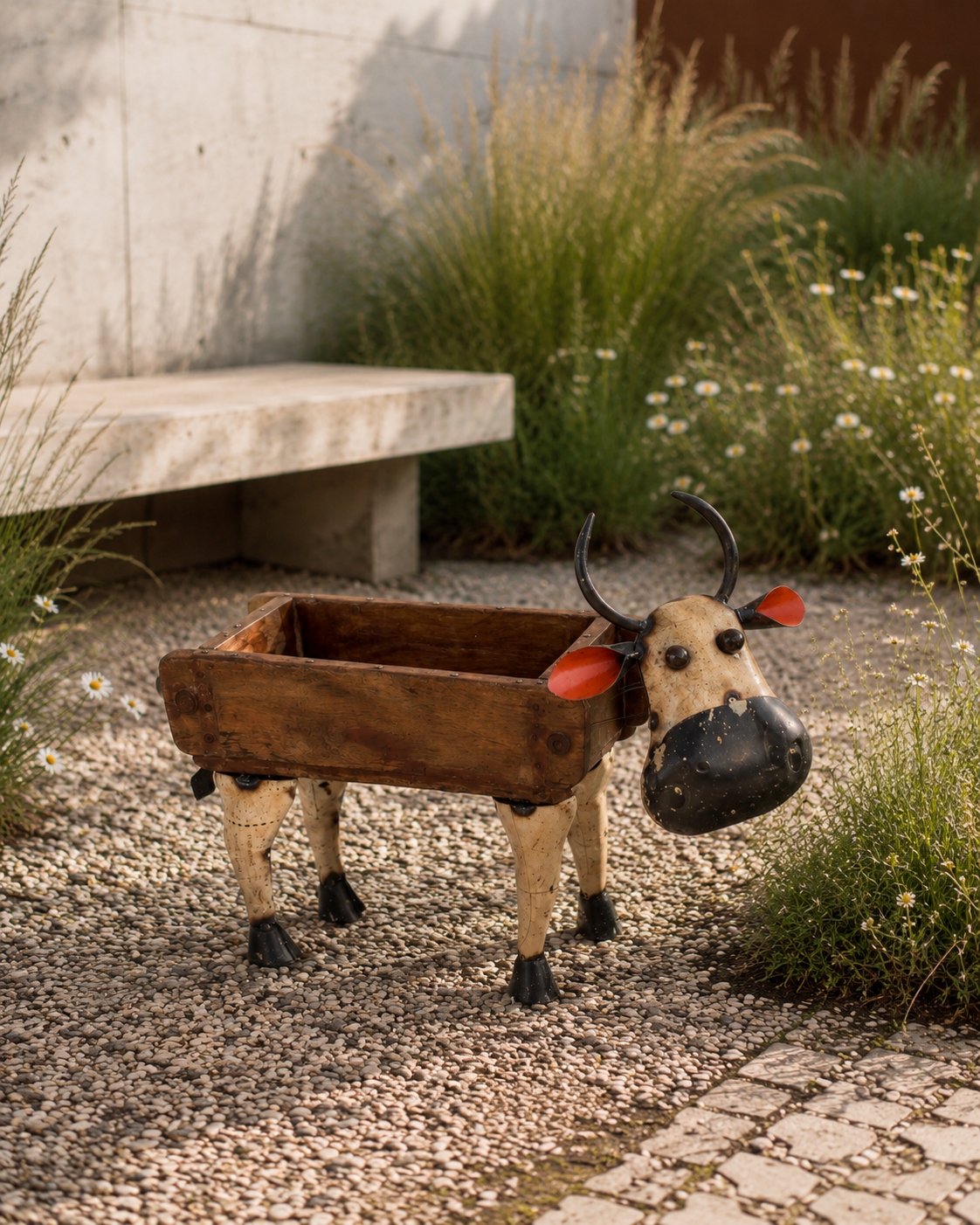 Cow With Brick Mould Flower Pot
