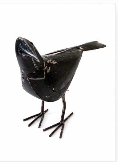Black Recycled Iron Crow Figurine