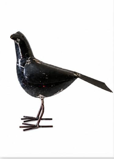 Black Recycled Iron Crow Figurine