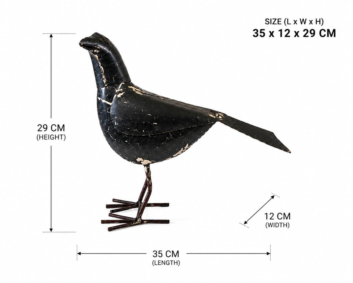 Black Recycled Iron Crow Figurine