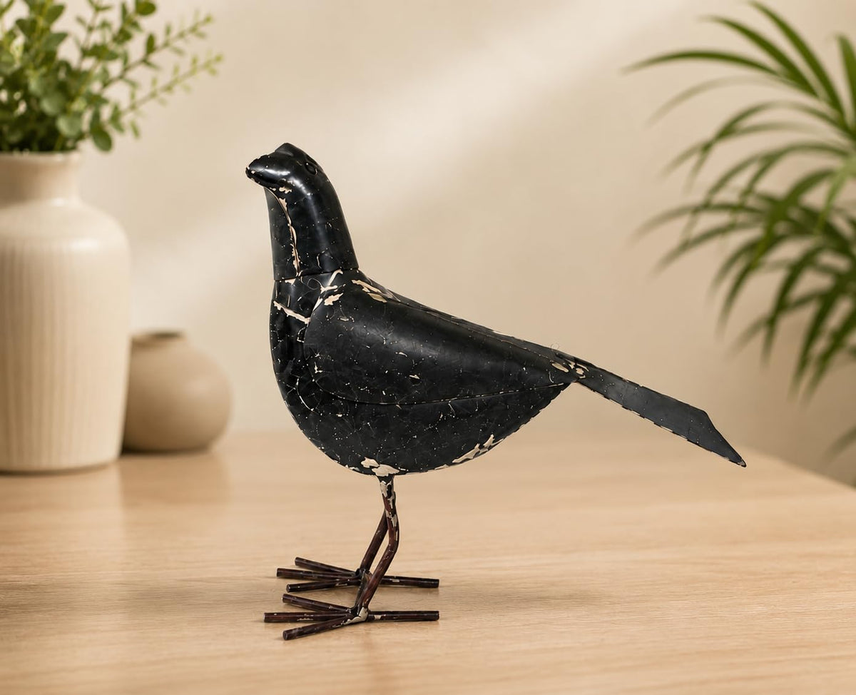 Black Recycled Iron Crow Figurine