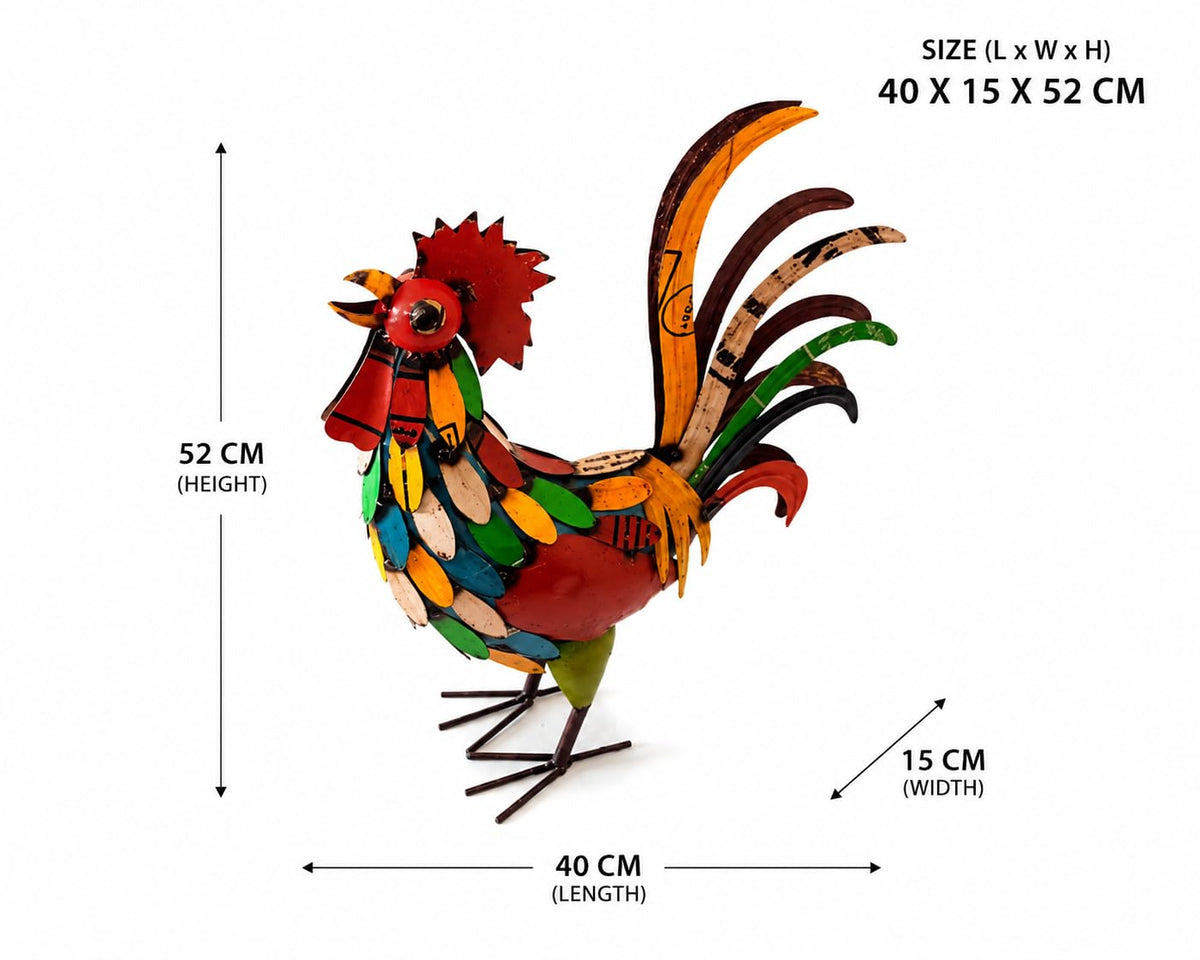 Multi-Color Recycled Iron Rooster Statue