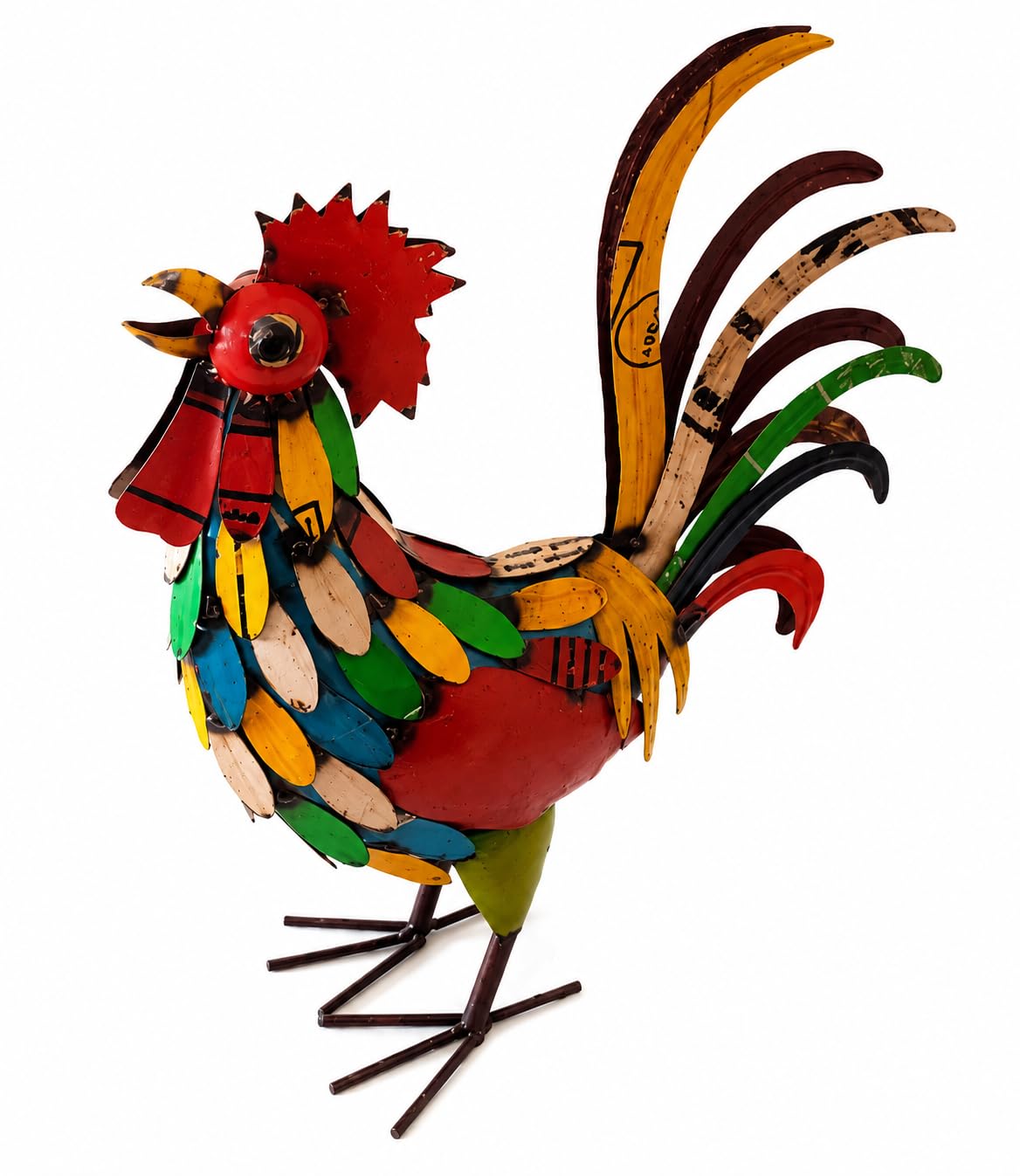 Multi-Color Recycled Iron Rooster Statue