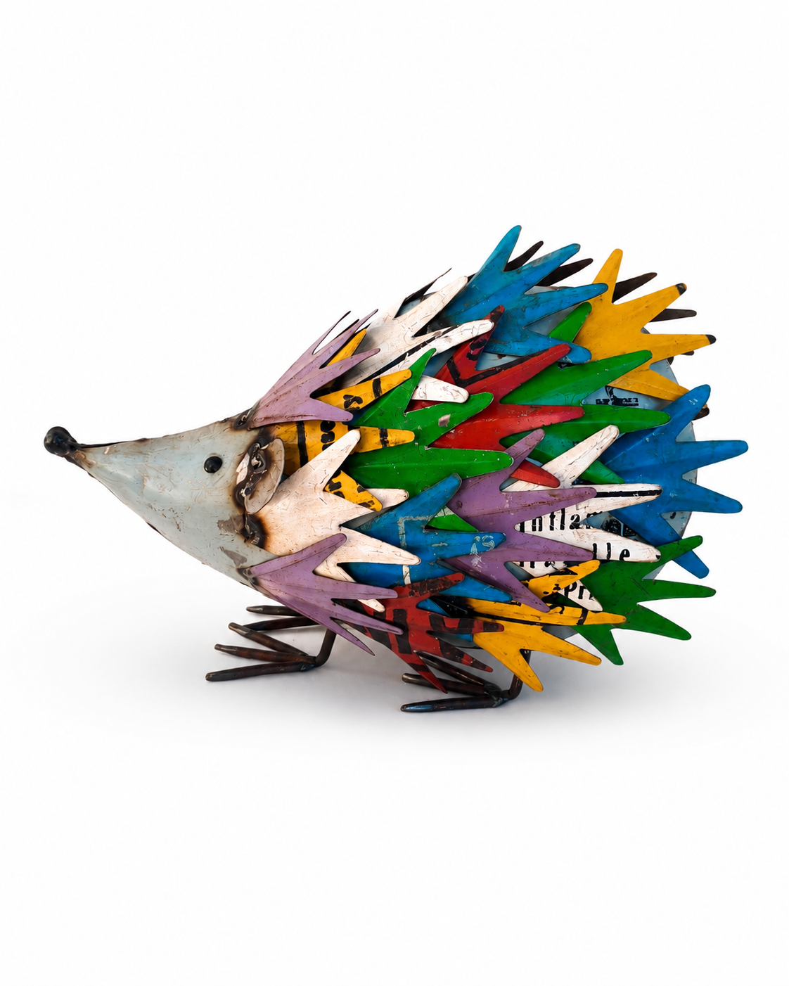 Recycled Iron Multicolor Hedgehog Figurine