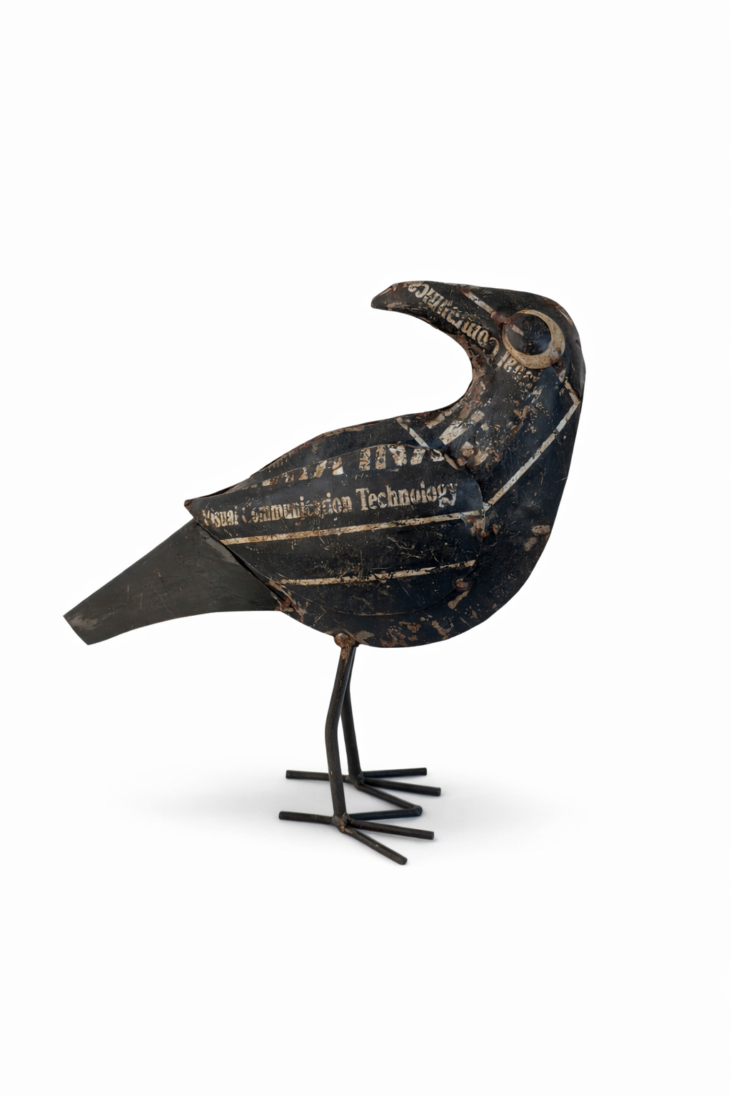 ecycled Iron Black Crow Figurine with Head Turned Back
