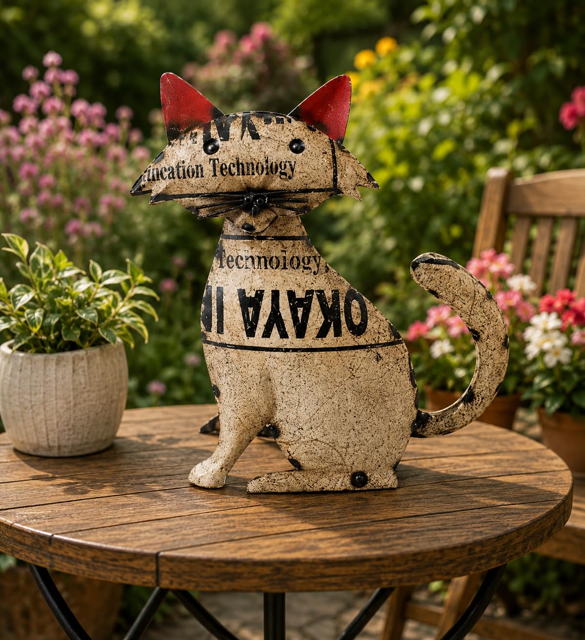 White Recycled Iron Cat Figurine