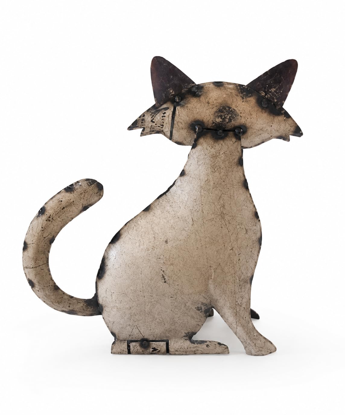 White Recycled Iron Cat Figurine