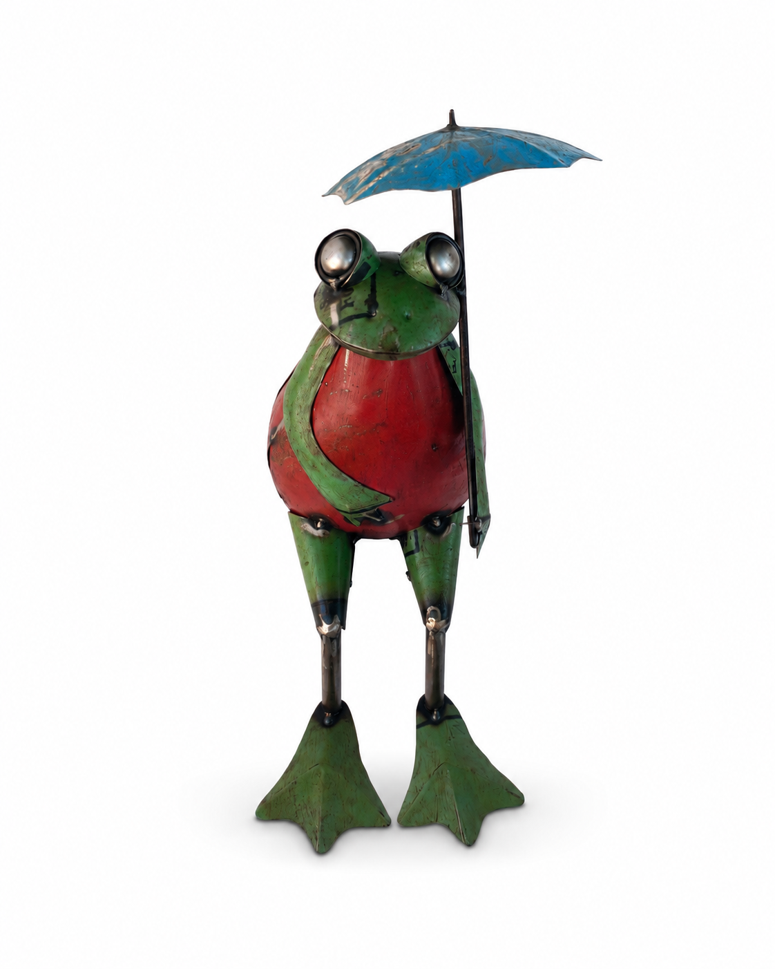 Recycled Iron Sitting Frog with Umbrella Garden Figurine