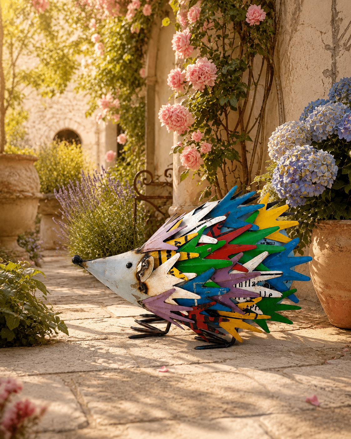 Recycled Iron Multicolor Hedgehog Figurine