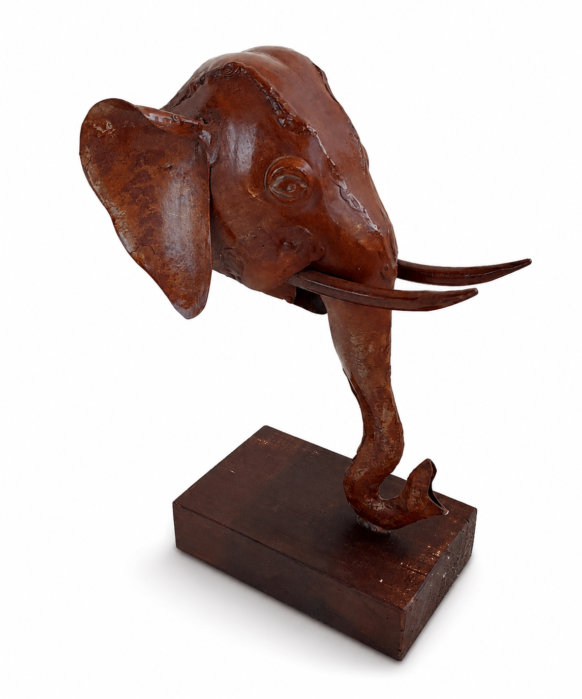 Elephant Head On Stand Small Natural Rustic Antique