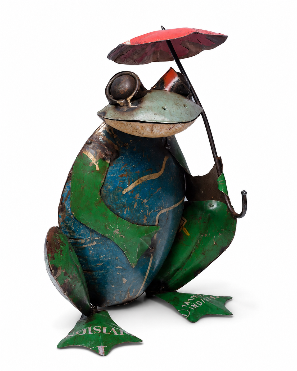 Recycled Iron Frog With Umbrella