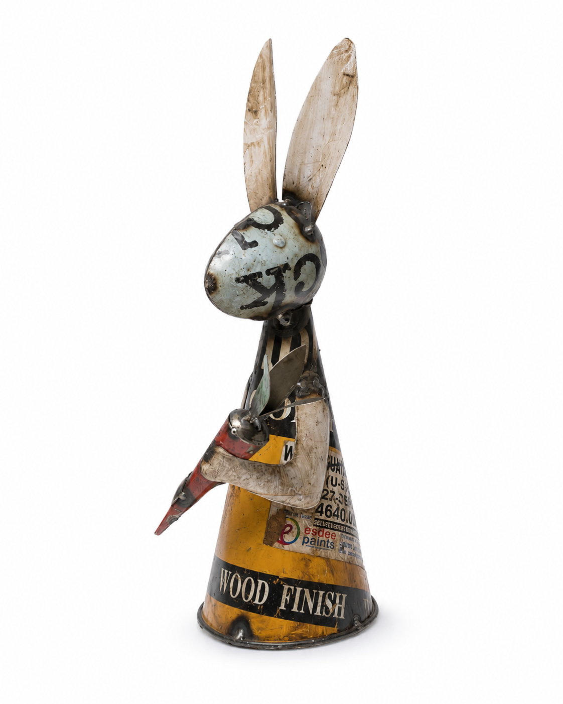 Recycled Iron Rabbit With Carrot (Fence Topper)
