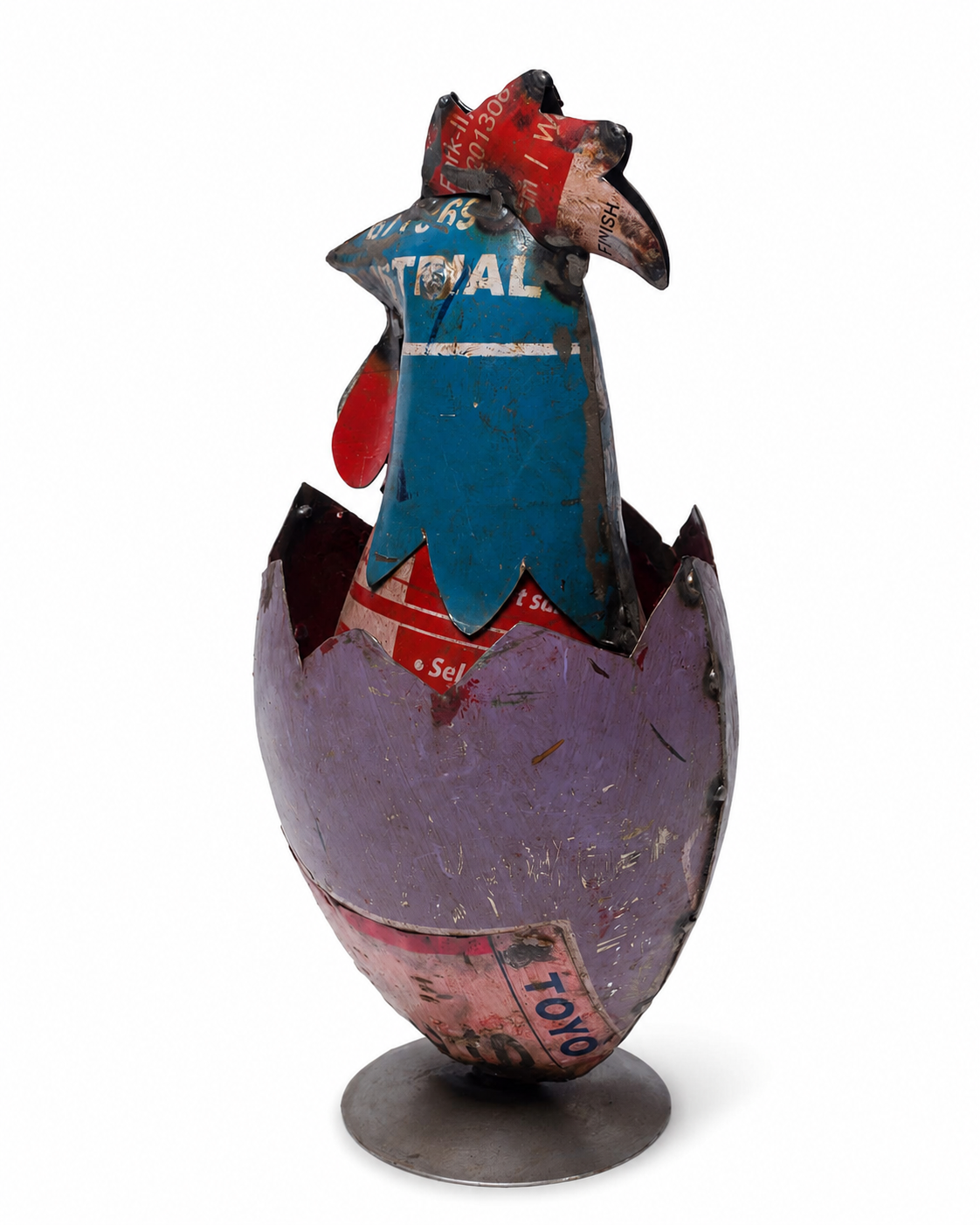 Recycled Iron Egg With Rooster