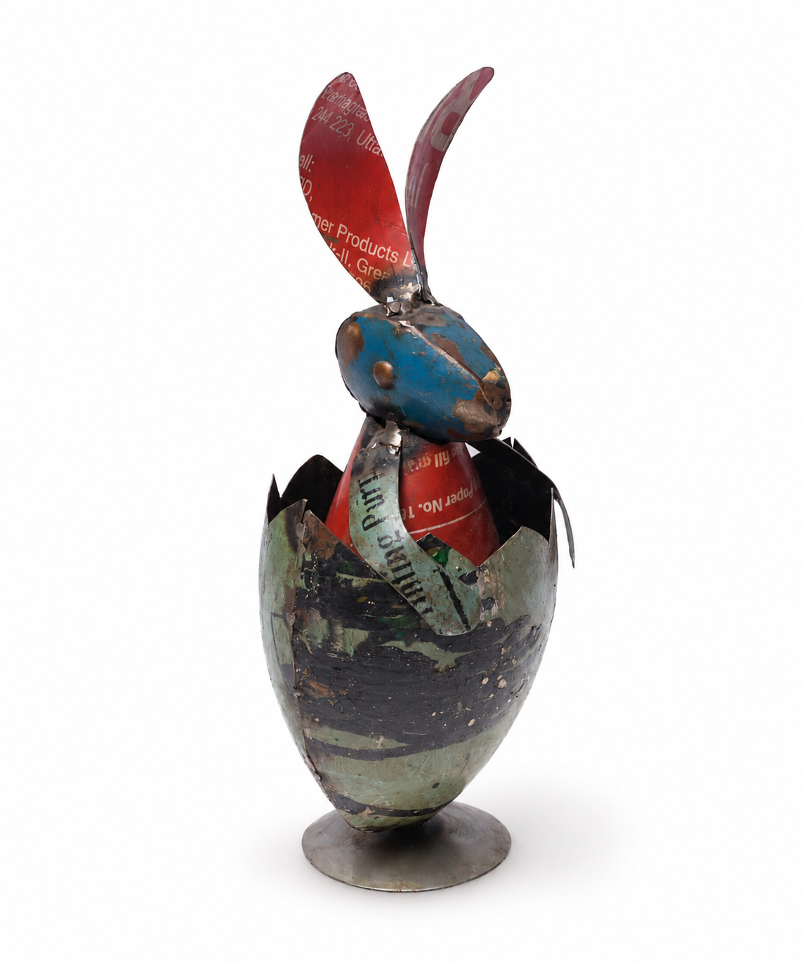 Recycled Iron Egg With Rabbit