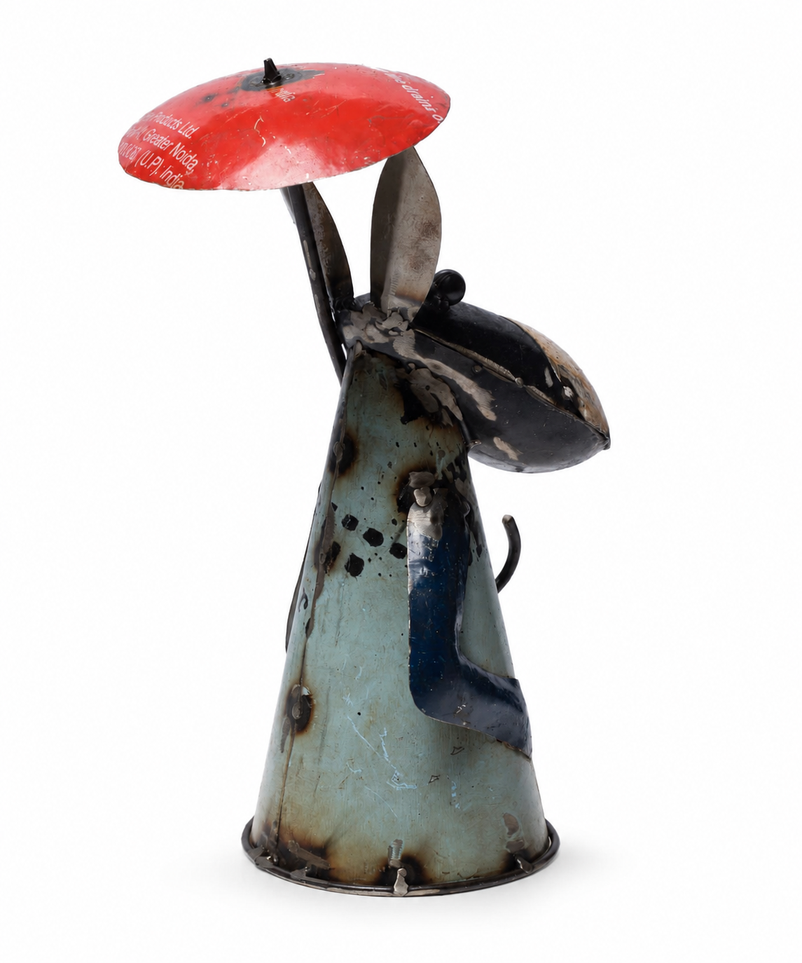 Recycled Iron Donkey With Umbrella (Fence Topper)