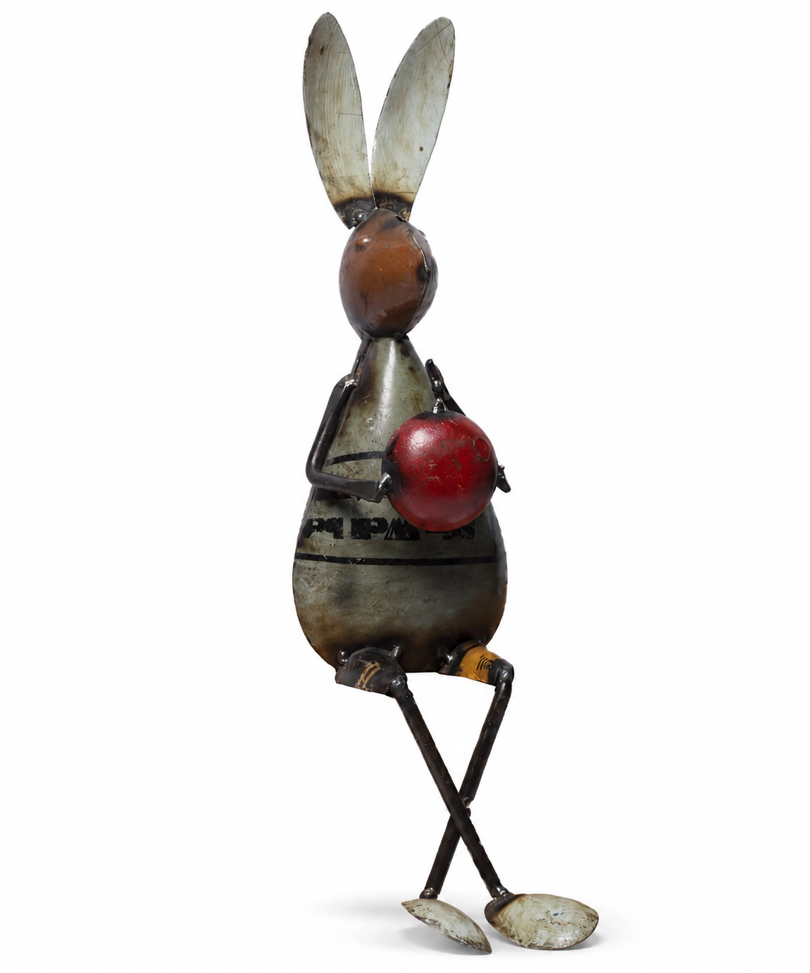 Recycled Iron Rabbit With Apple