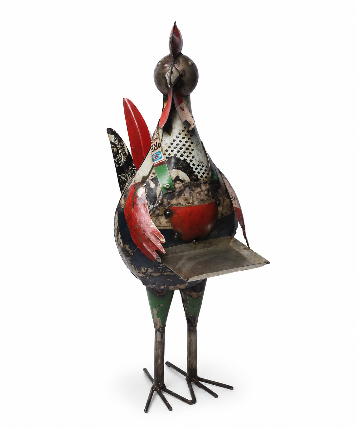 Recycled Iron Rooster With Tray