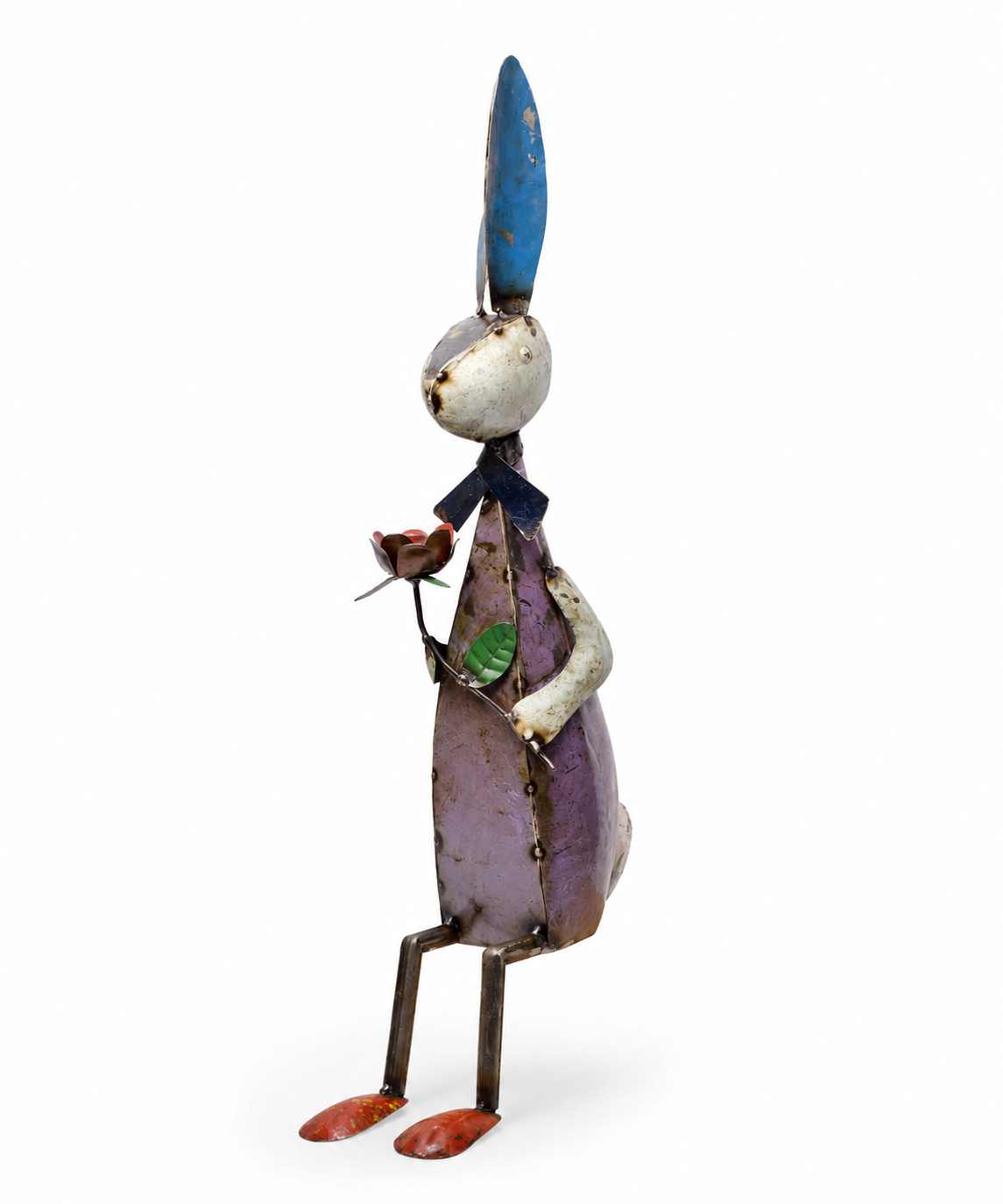 Recycled Iron Bunny With Flower