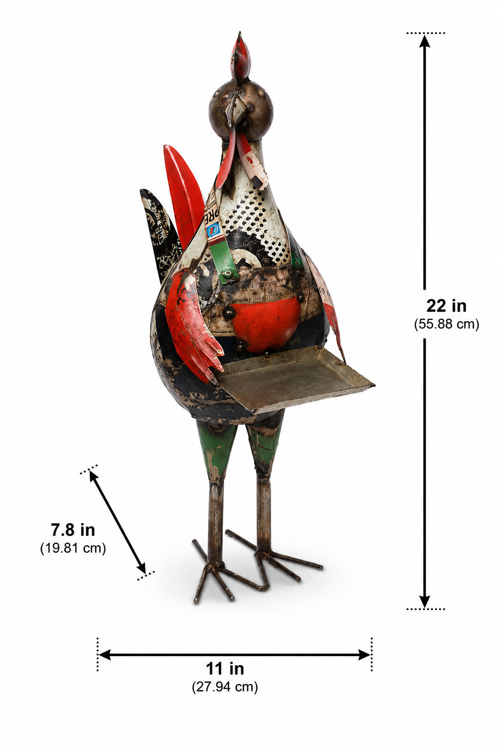Recycled Iron Rooster With Tray