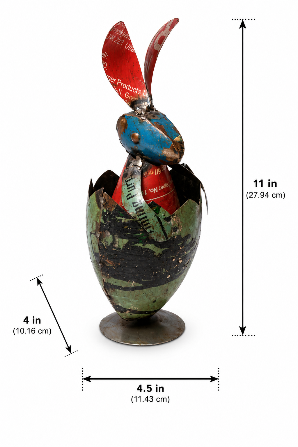 Recycled Iron Egg With Rabbit
