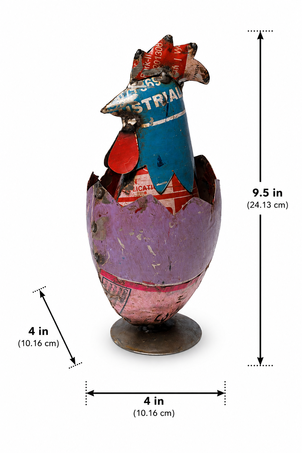 Recycled Iron Egg With Rooster