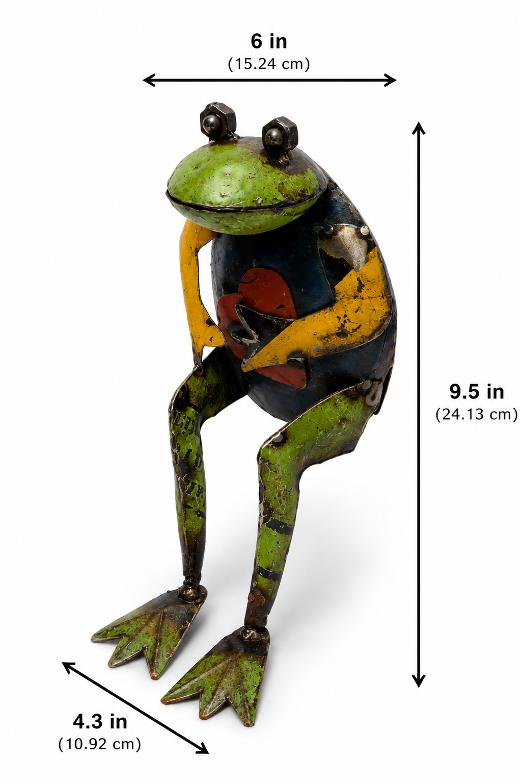 Recycled Iron Seated Frog With Heart