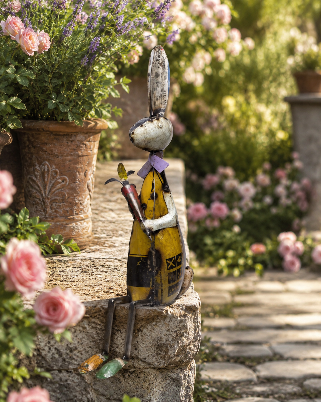 Recycled Iron Bunny With Carrot