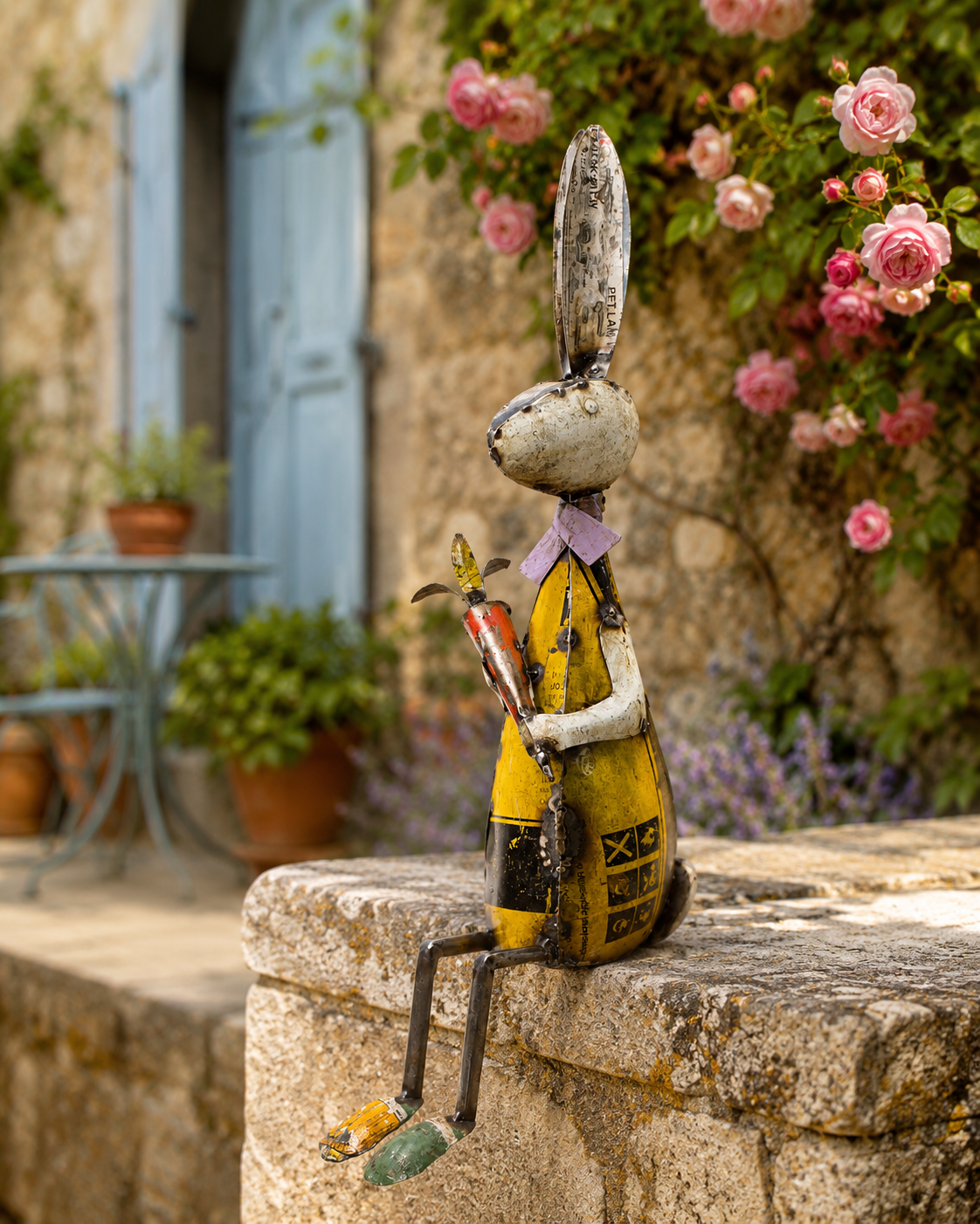 Recycled Iron Bunny With Carrot