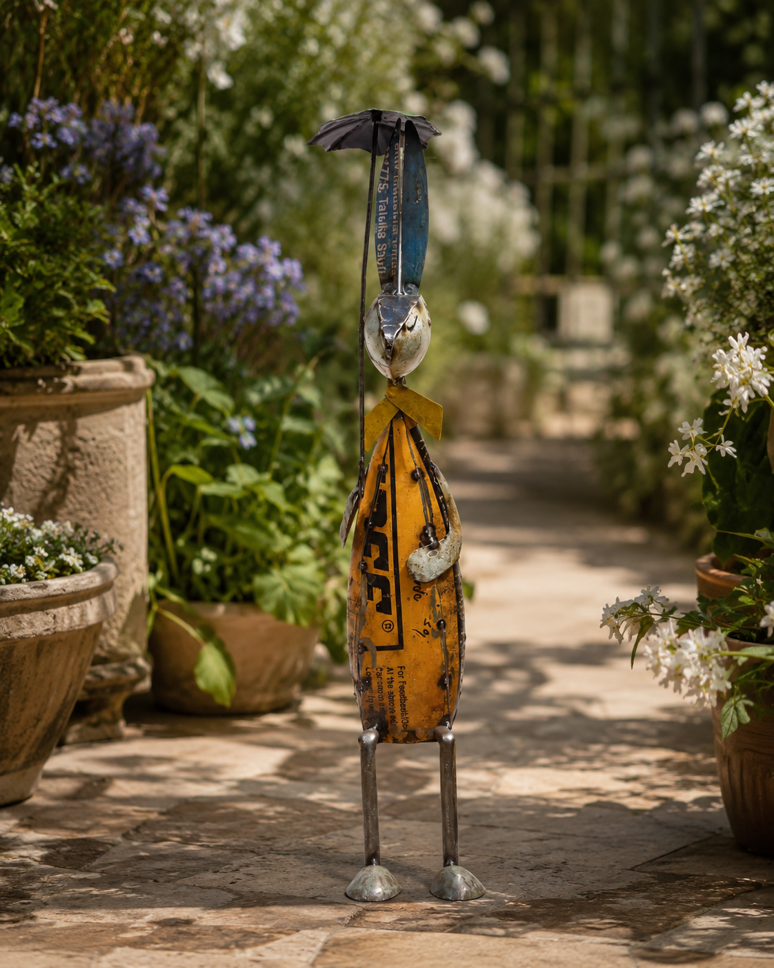 Recycled Iron Bunny With Umbrella