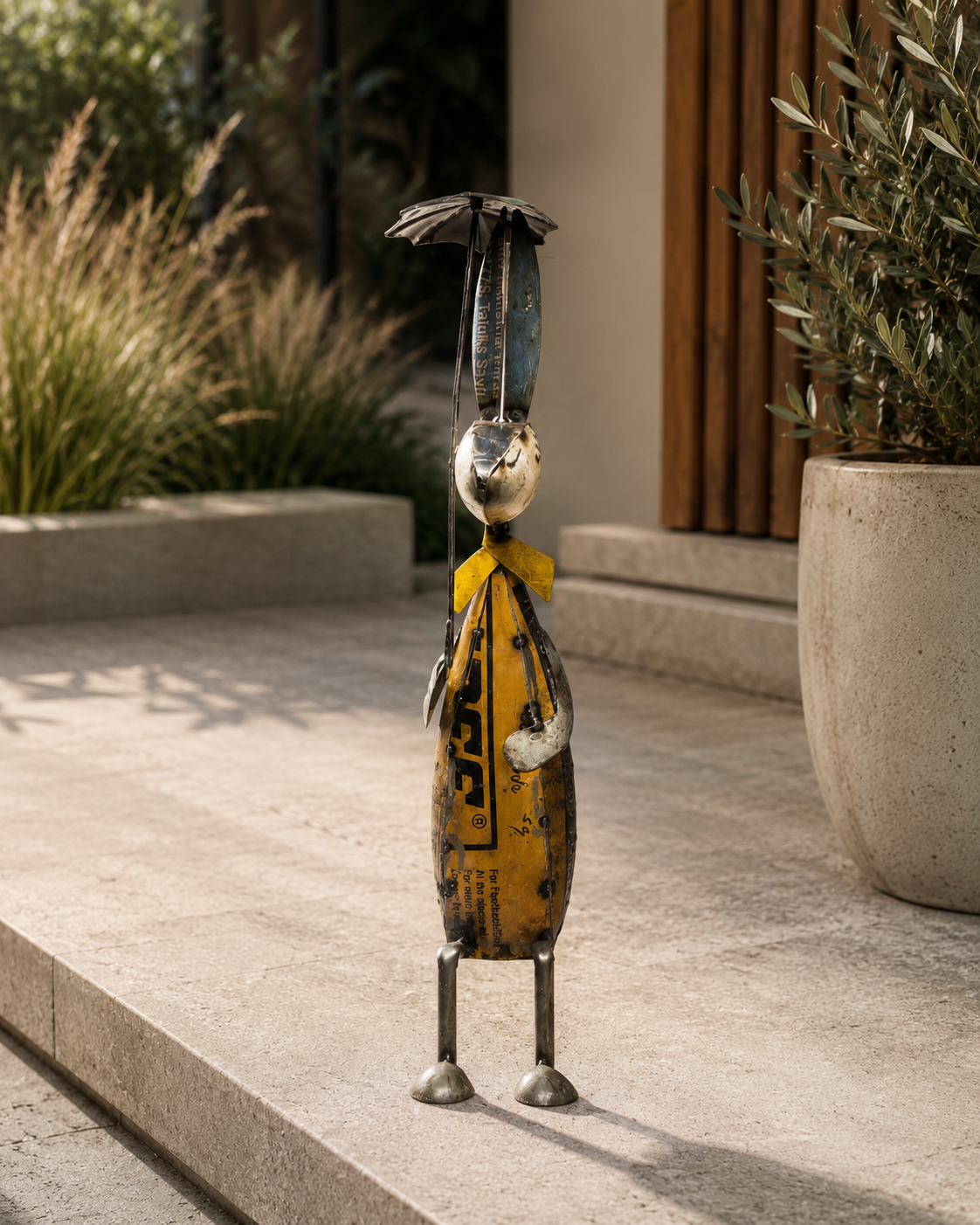 Recycled Iron Bunny With Umbrella