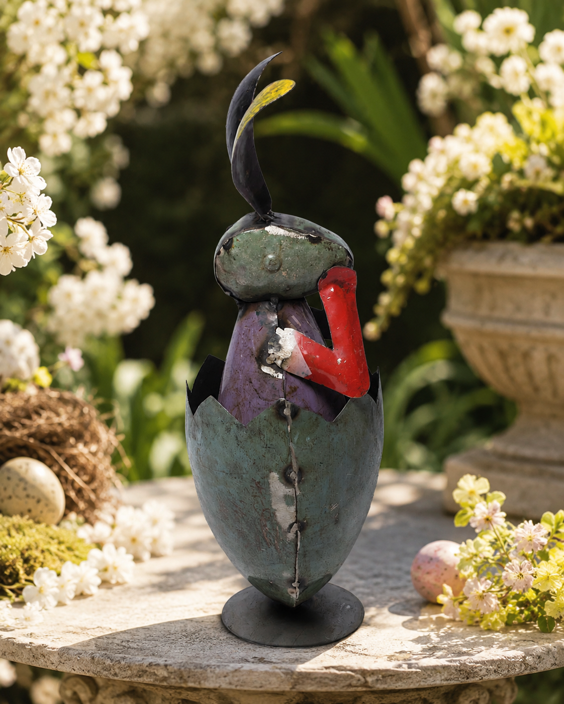 Recycled Iron Egg With Bunny