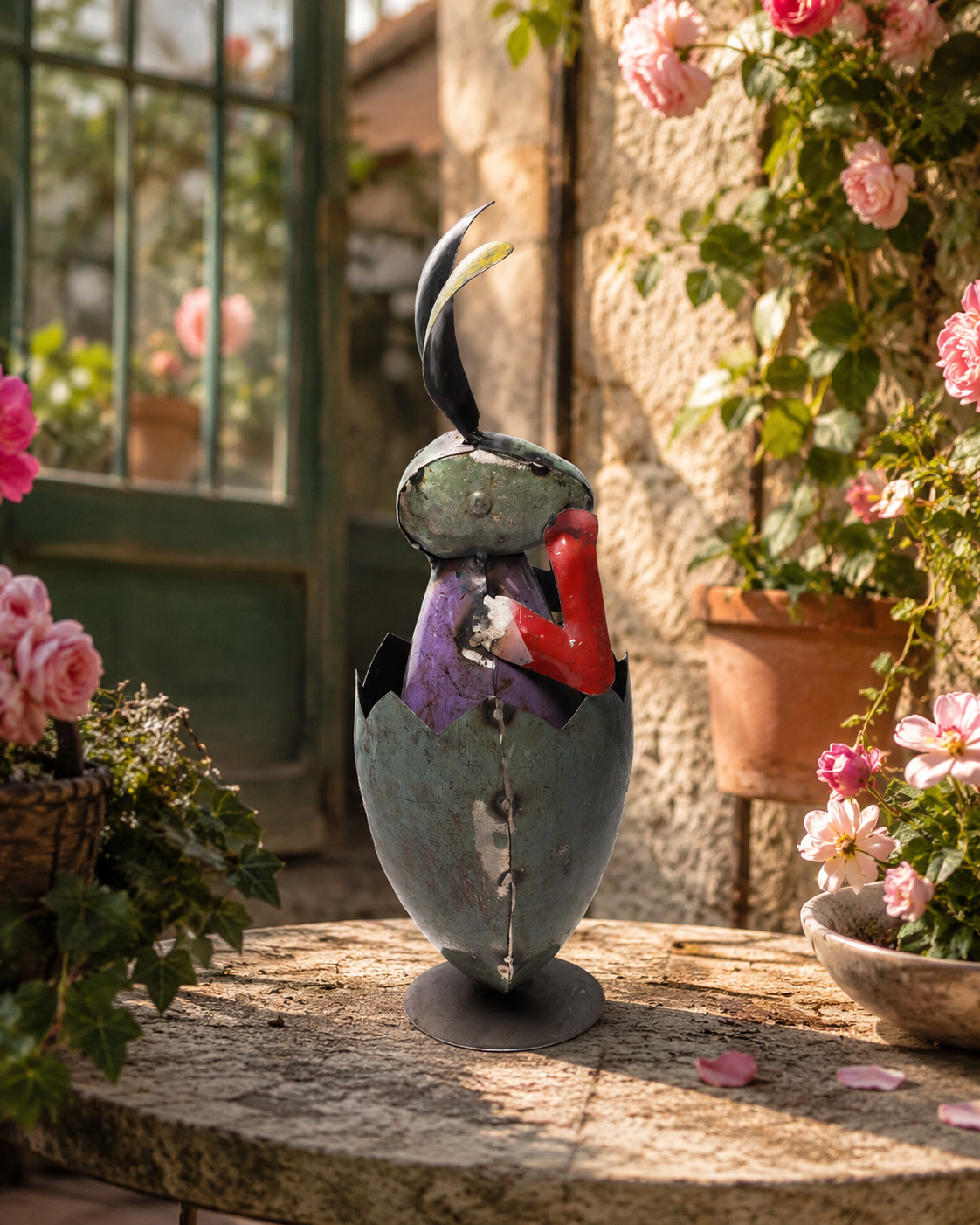 Recycled Iron Egg With Bunny