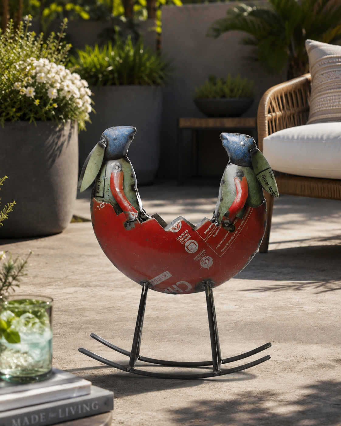 Recycled Iron Rocking Rabbit