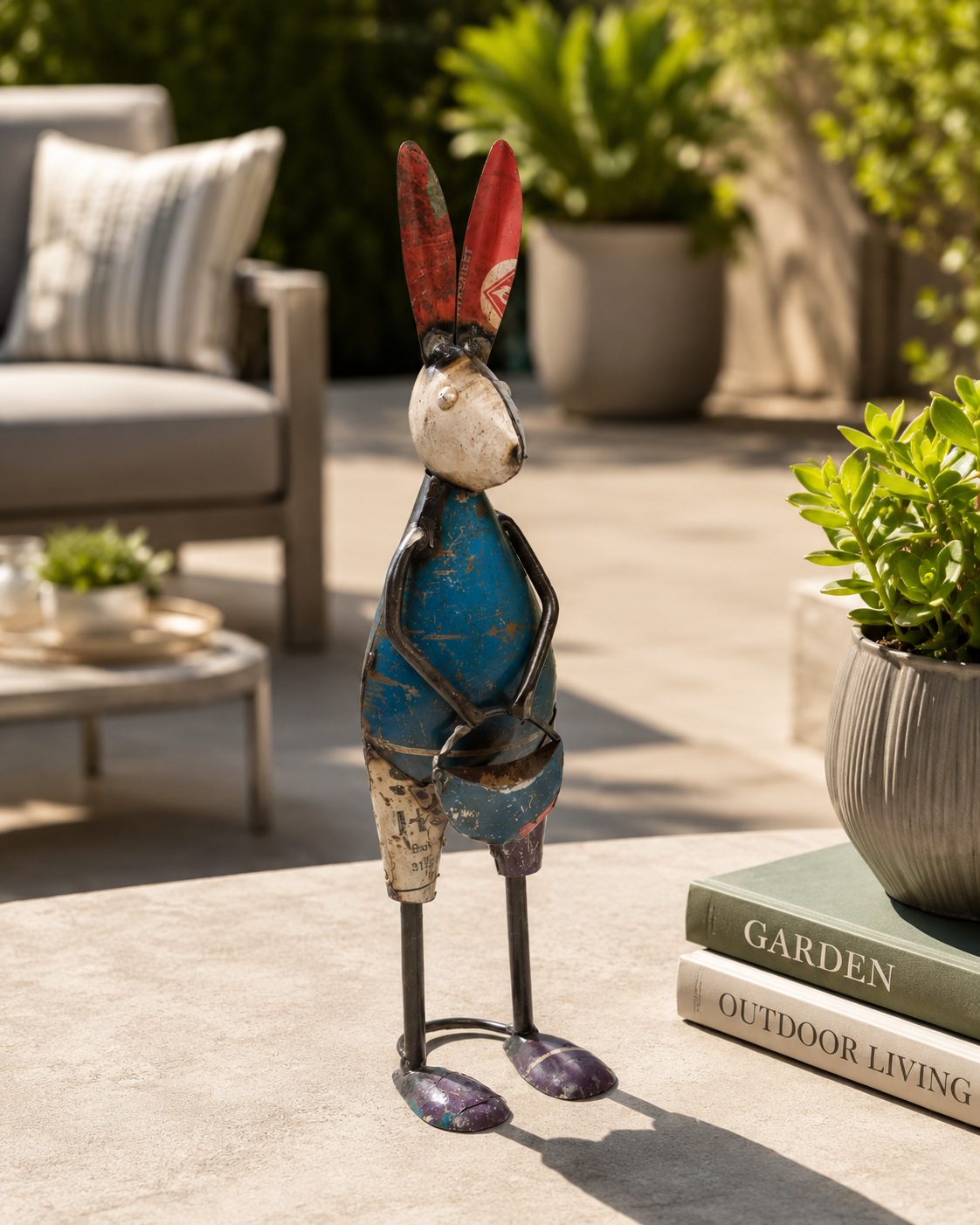 Recycled Iron Rabbit With Bag