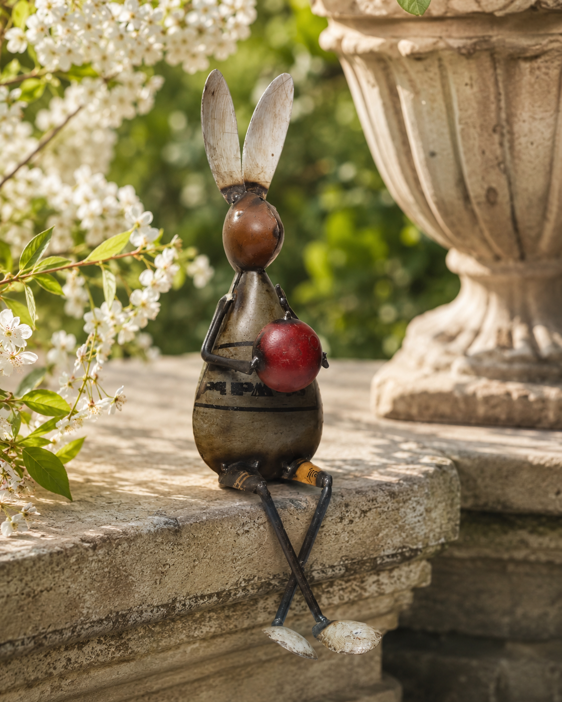 Recycled Iron Rabbit With Apple