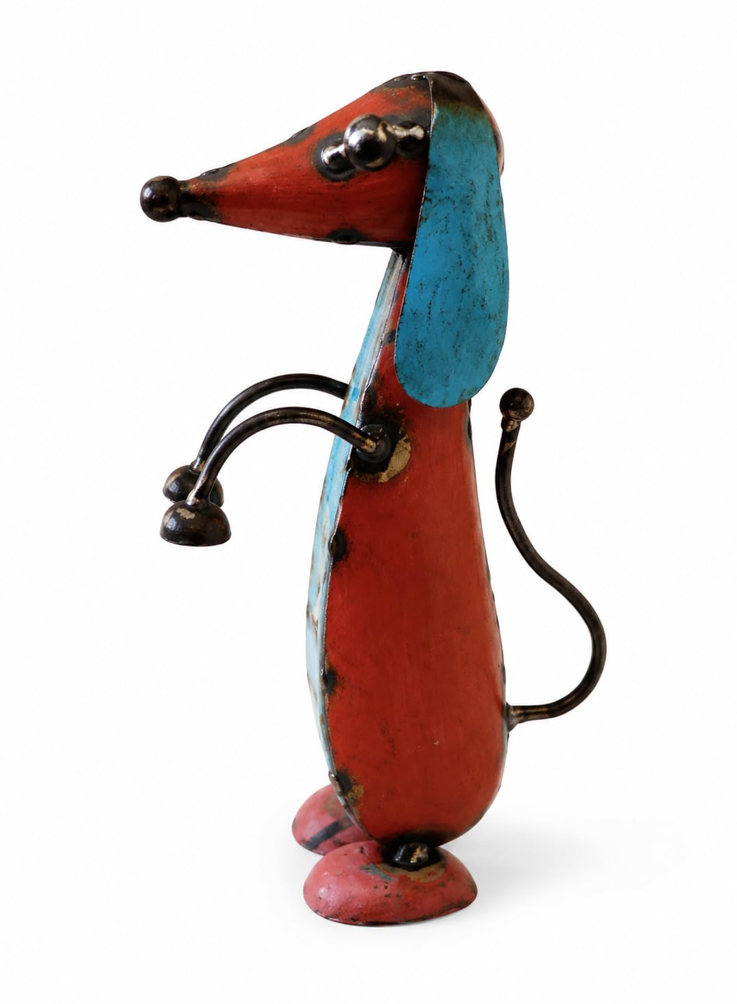 Red Recycled Iron Dog Figurine